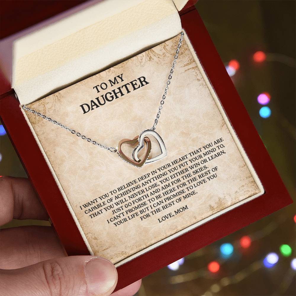 To My Daughter - Love Mom Interlocking Hearts Necklace