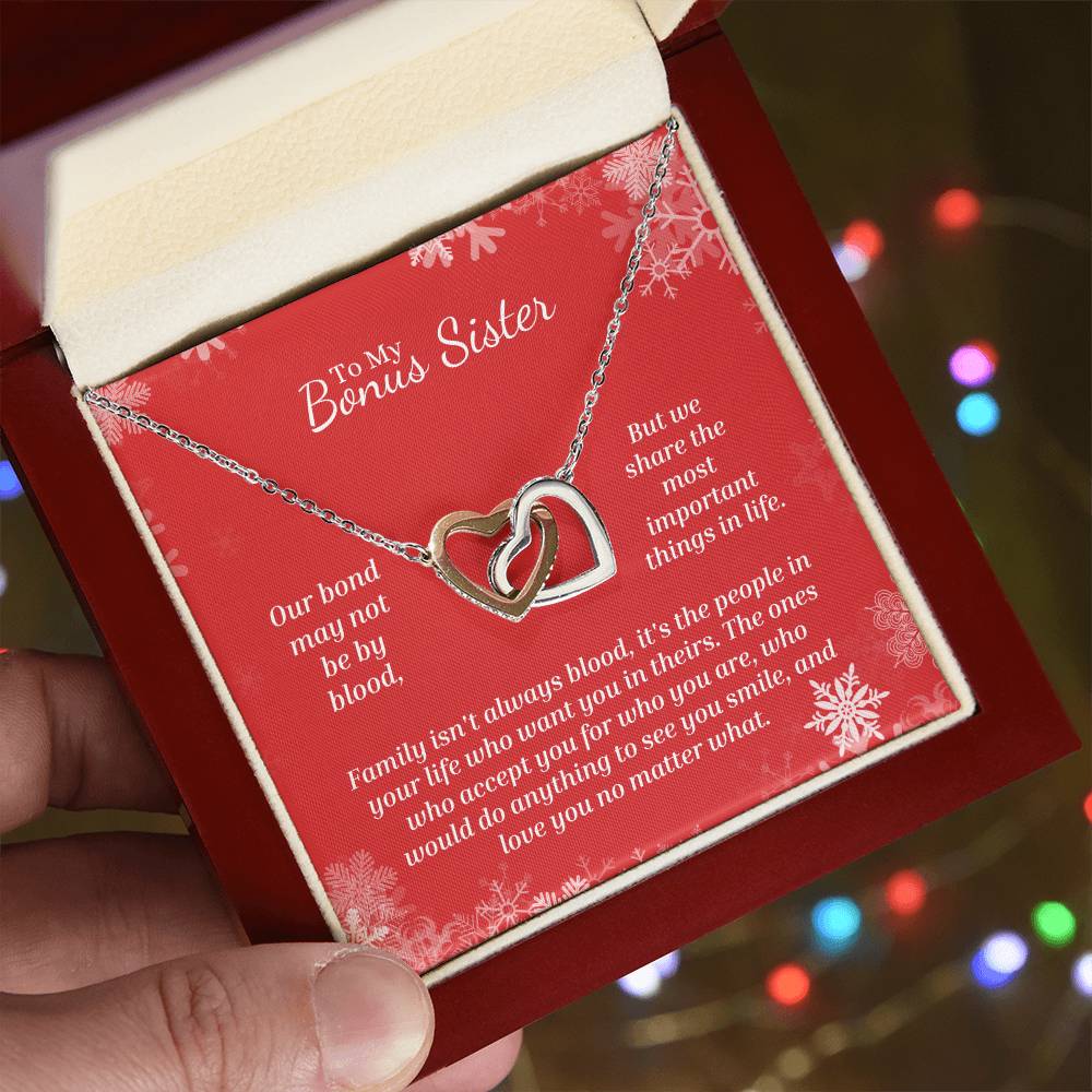 Love You No Matter What - Interlocking Hearts Necklace For Bonus Sister