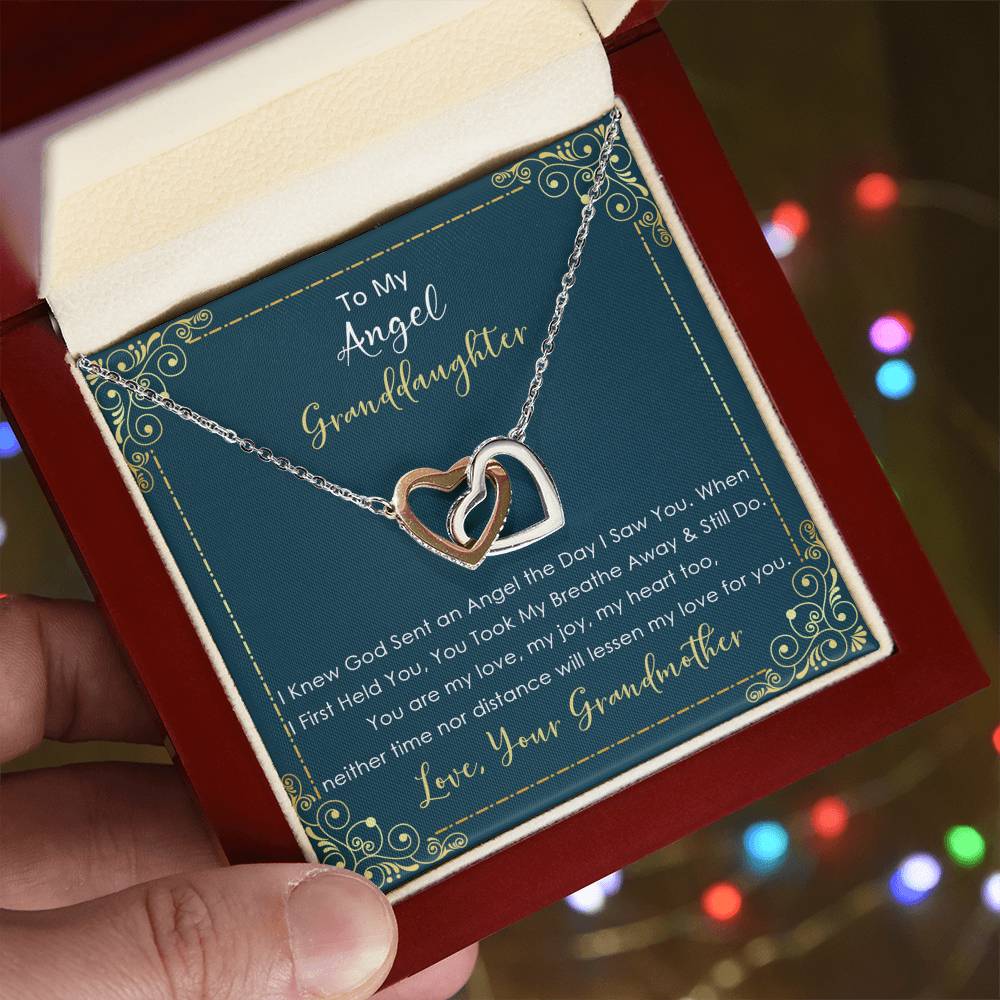 To My Angel Granddaughter - Neither Time Nor Distance Will Lessen My Love For You - Necklace Interlocking Hearts Necklace