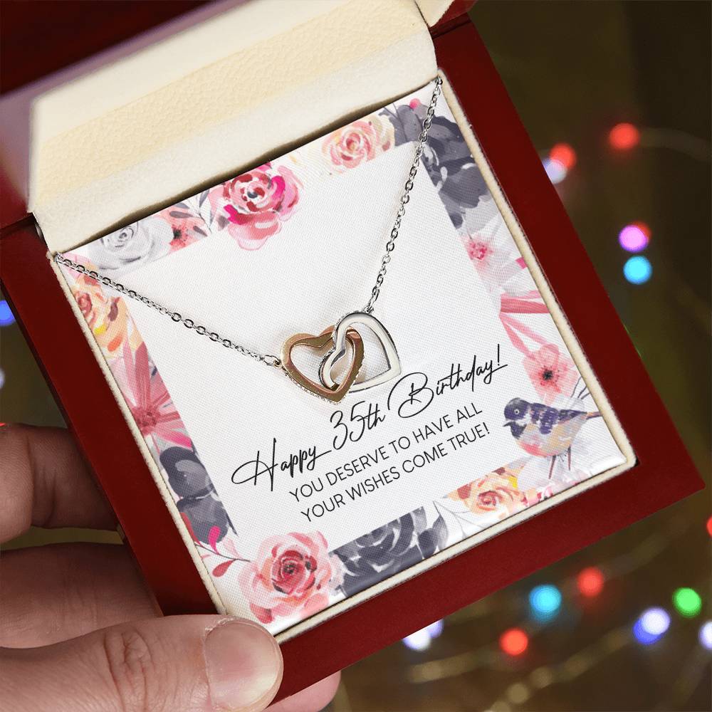 Happy 35Th Birthday Interlocking Hearts Necklace Message Card