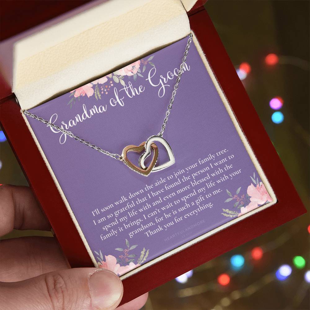 Grandmother Of The Groom Gift Necklace Grandma Wedding Gift Nana Bridal Shower Rehearsal Dinner Thank You Gift Interlocking Hearts Necklace