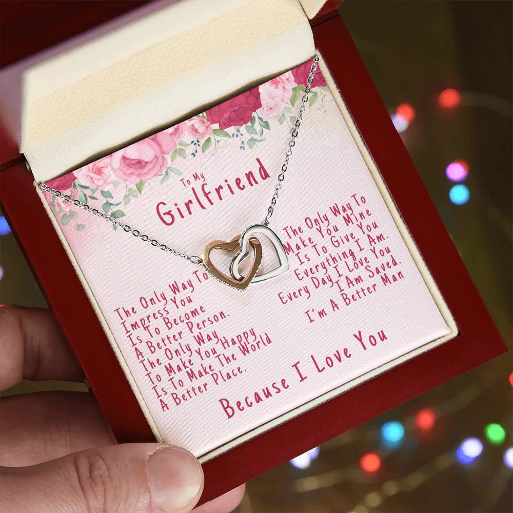 To My Girlfriend Valentine'S Day Because I Love You - Interlocking Heart Necklace Interlocking Hearts Necklace
