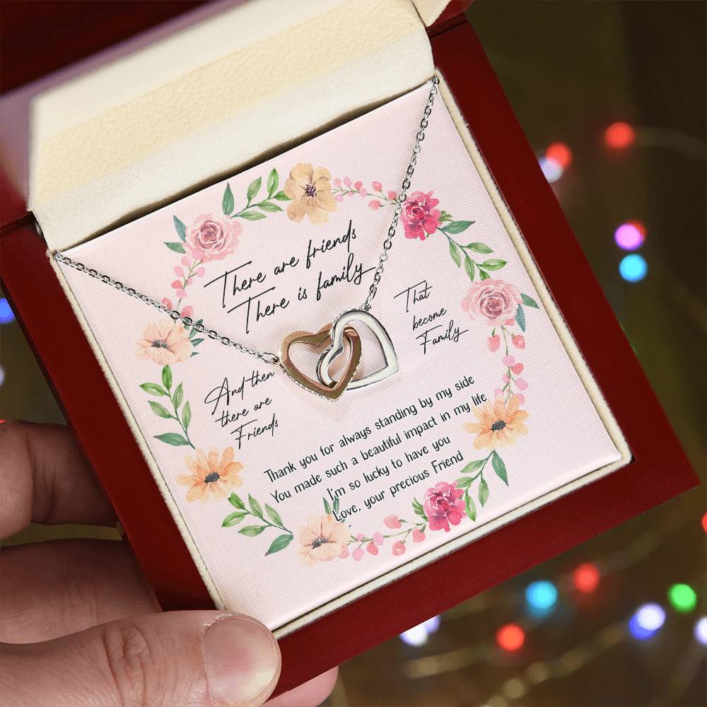 There Are Friends There Is Family Interlocking Hearts Necklace Birthday Message Card Gift