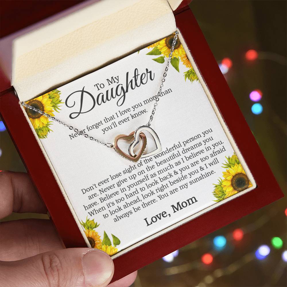 To My Daughter - Never Forget That I Love You More Than You'Ll Ever Know Interlocking Hearts Necklace