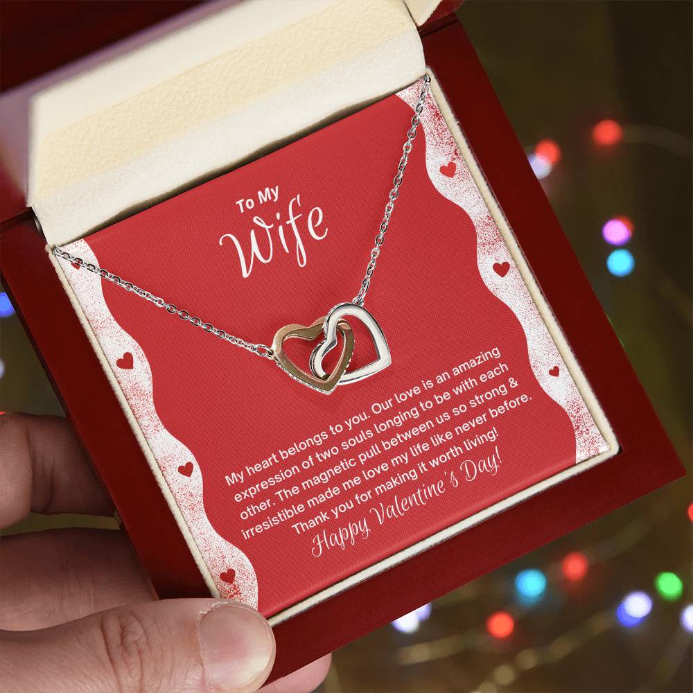 To My Wife - My Heart Belongs To You - Happy Valentine'S Day Interlocking Hearts Necklace