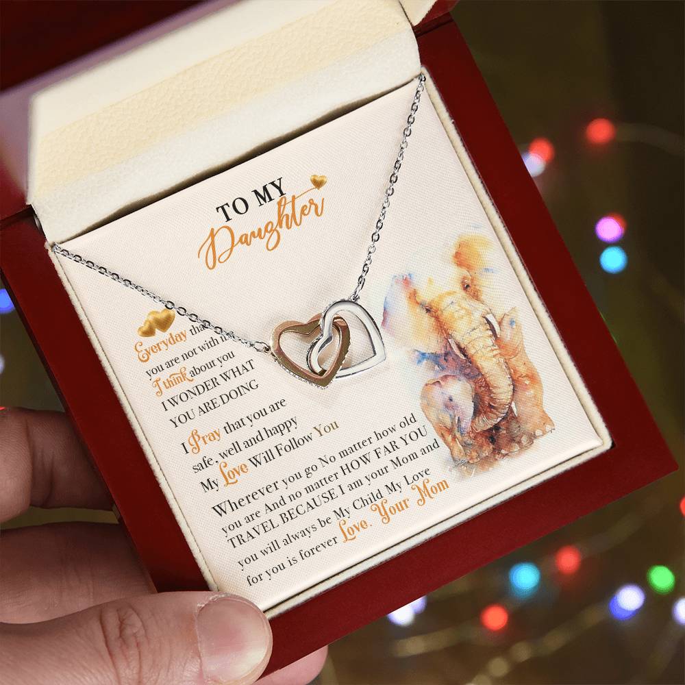 To My Daughter Necklace From Elephant Mom Interlocking Hearts Necklace