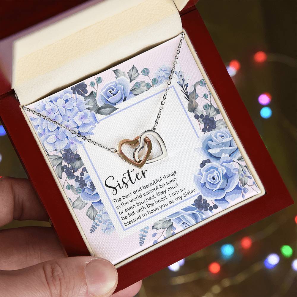 Sister The Best And Beautiful Things In The World Interlocking Hearts Necklace Birthday Gift