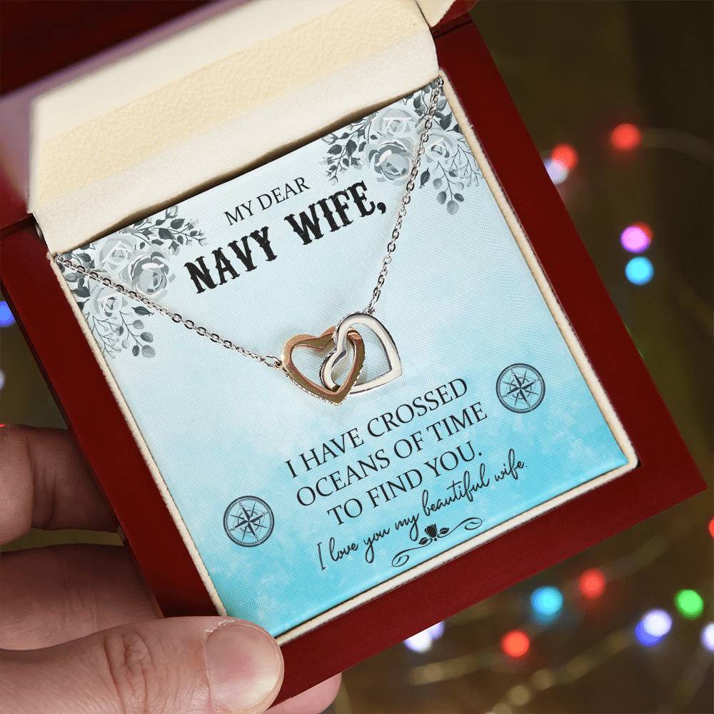 Navy Wife Gift Military Wife Heart Necklace Gift Navy Wife Mothers Day Gift Deployment Gift Deploy Gift Navy Wife Necklace Unique Gifts Interlocking Hearts Necklace
