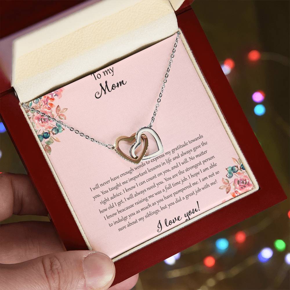 To My Mom I Will Never Have Enough Words - Pink Interlocking Hearts Necklace