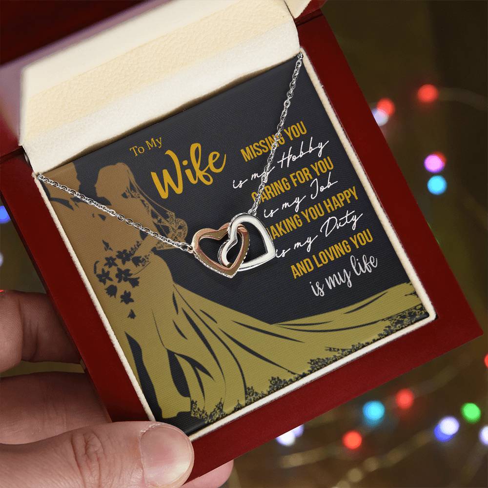 To My Wife - Missing You. Interlocking Hearts Necklace