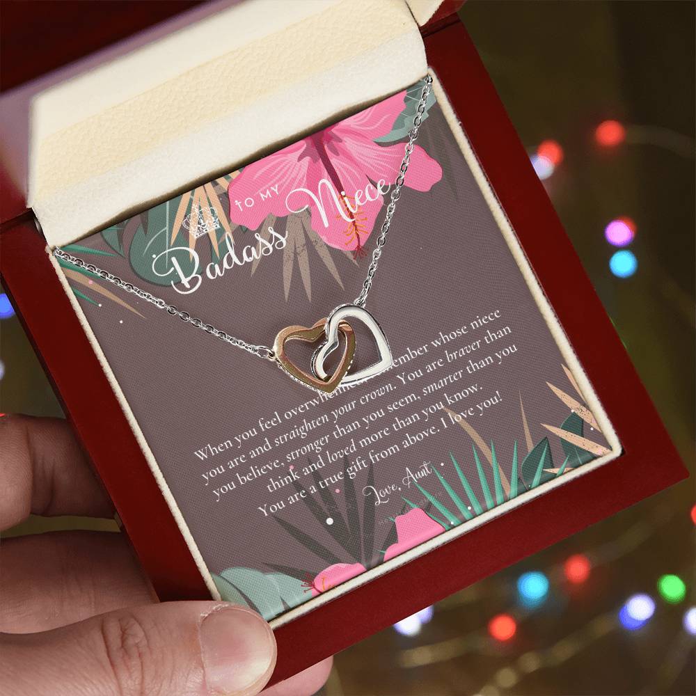 To My Badass Niece Straighten Your Crown Necklace Aunt Niece Necklace Niece Birthday Gift Niece Graduation Gift Interlocking Hearts Necklace