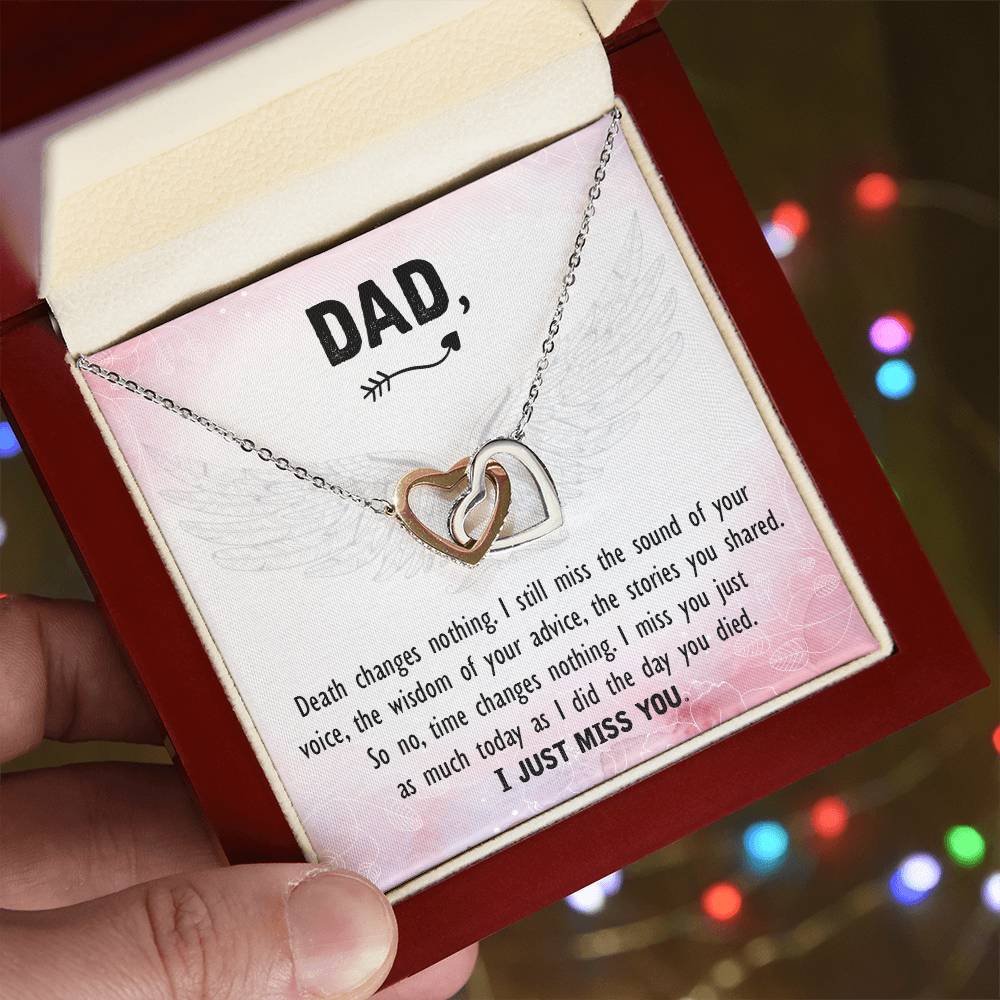 Personal Father Memorial Remember Dad Necklace Gift For Loss Dad Angel Wing Condolence Jewelry Grieving Friend Gift Interlocking Hearts Necklace