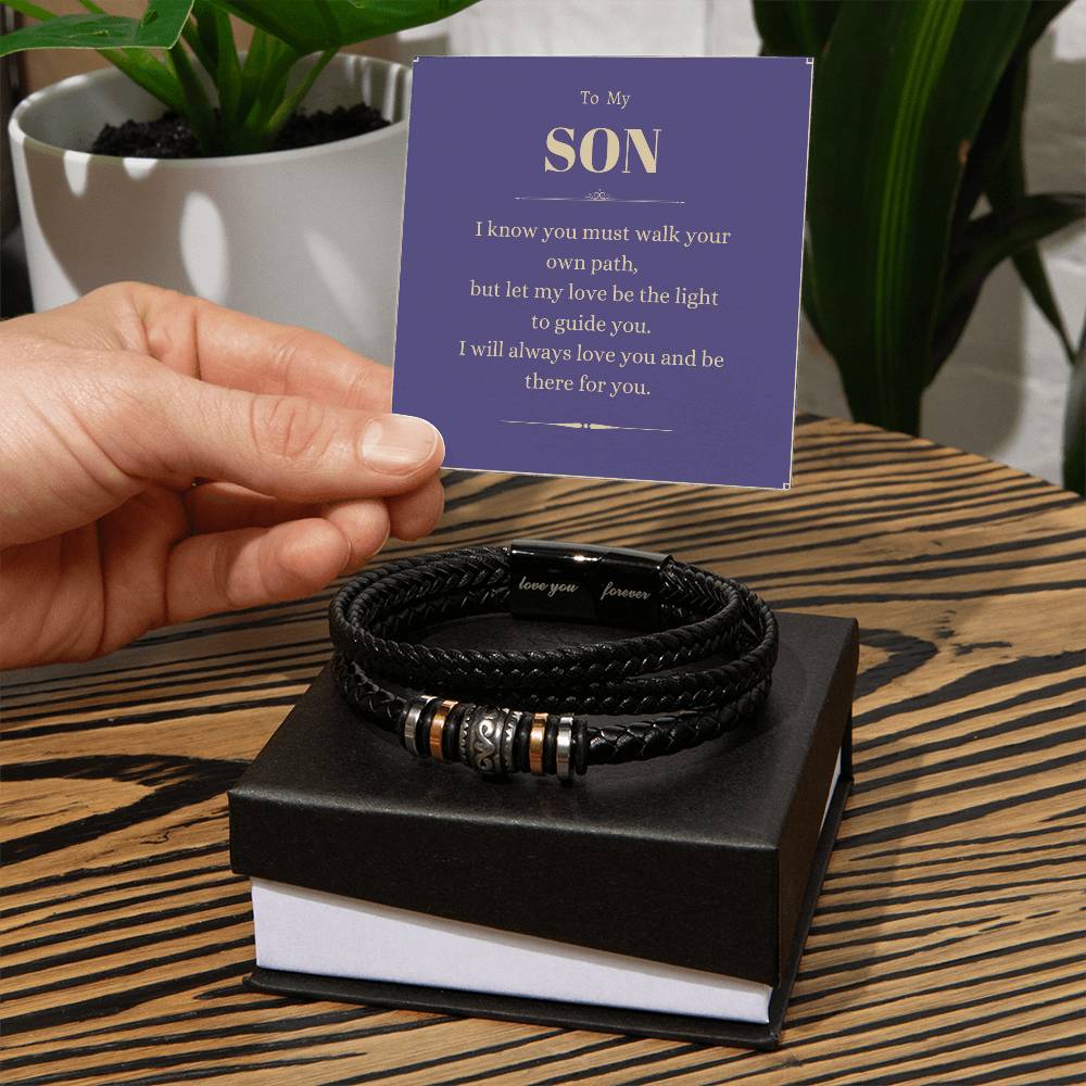 To My Son. Love You Forever Bracelet. To Son From Mom Or Dad. Birthday, Graduation, Christmas. Stainless Steel And Vegan Leather. - Love You Forever Bracelet