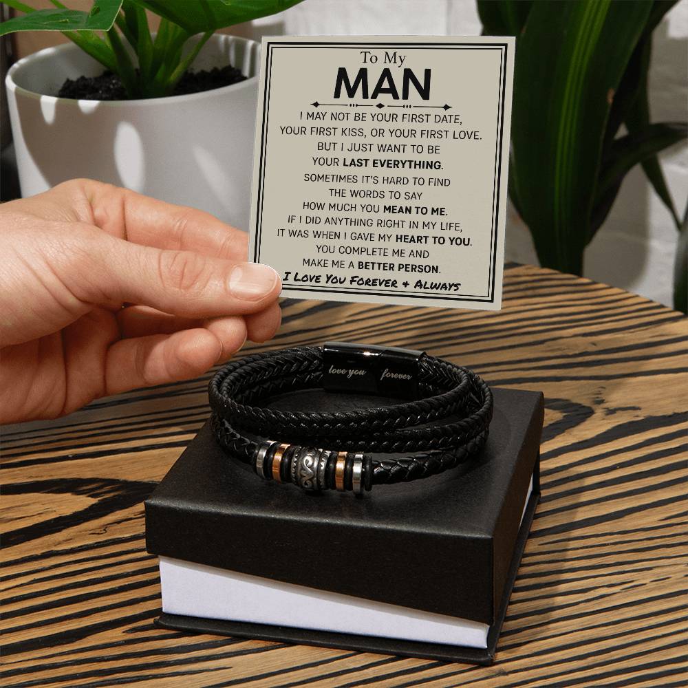 Gift For My Man - Mens Love You Forever Leather Bracelet - My Last Everything - Love You Forever Bracelet