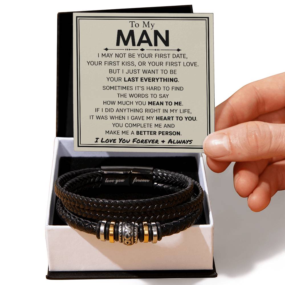 Gift For My Man - Mens Love You Forever Leather Bracelet - My Last Everything - Love You Forever Bracelet