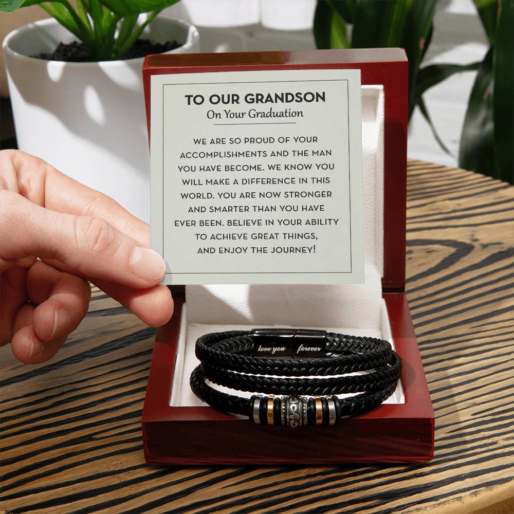 Graduation Gift For Grandson, Grandson Leather Bracelet, Grandson Graduation Gift - Love You Forever Bracelet