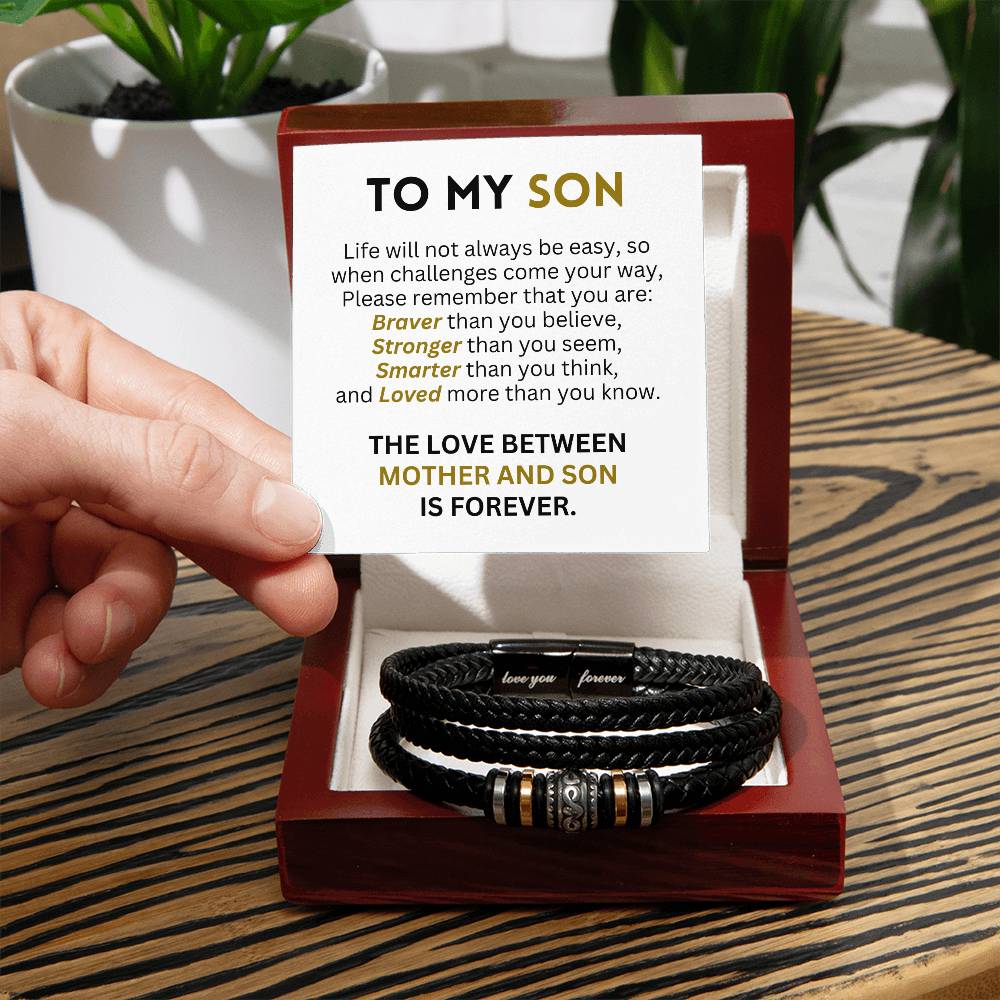 To My Son - Braver Stronger Smarter Loved Bracelet - Love You Forever Bracelet