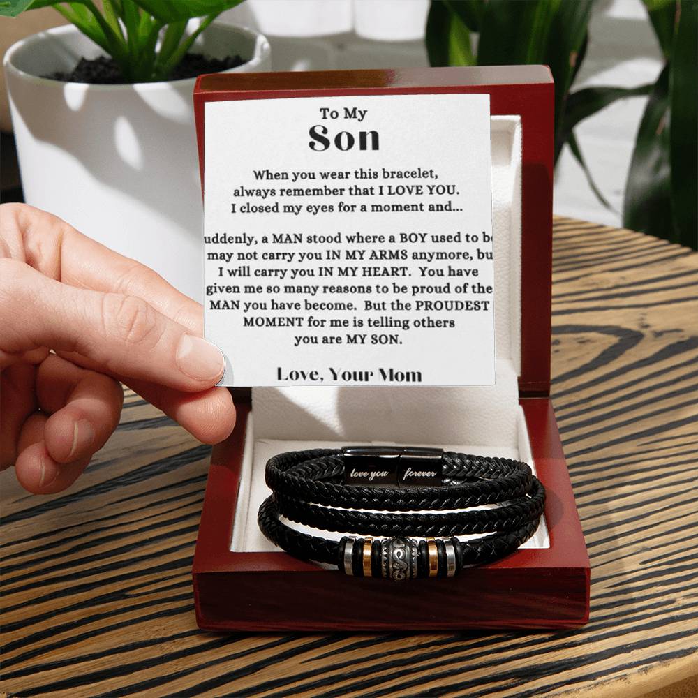 Mom - To My Son - I Will Carry You In My Heart - Gift To Son From Mom - Love You Forever Bracelet - Birthday - Graduation - Holiday Gift - Love You Forever Bracelet