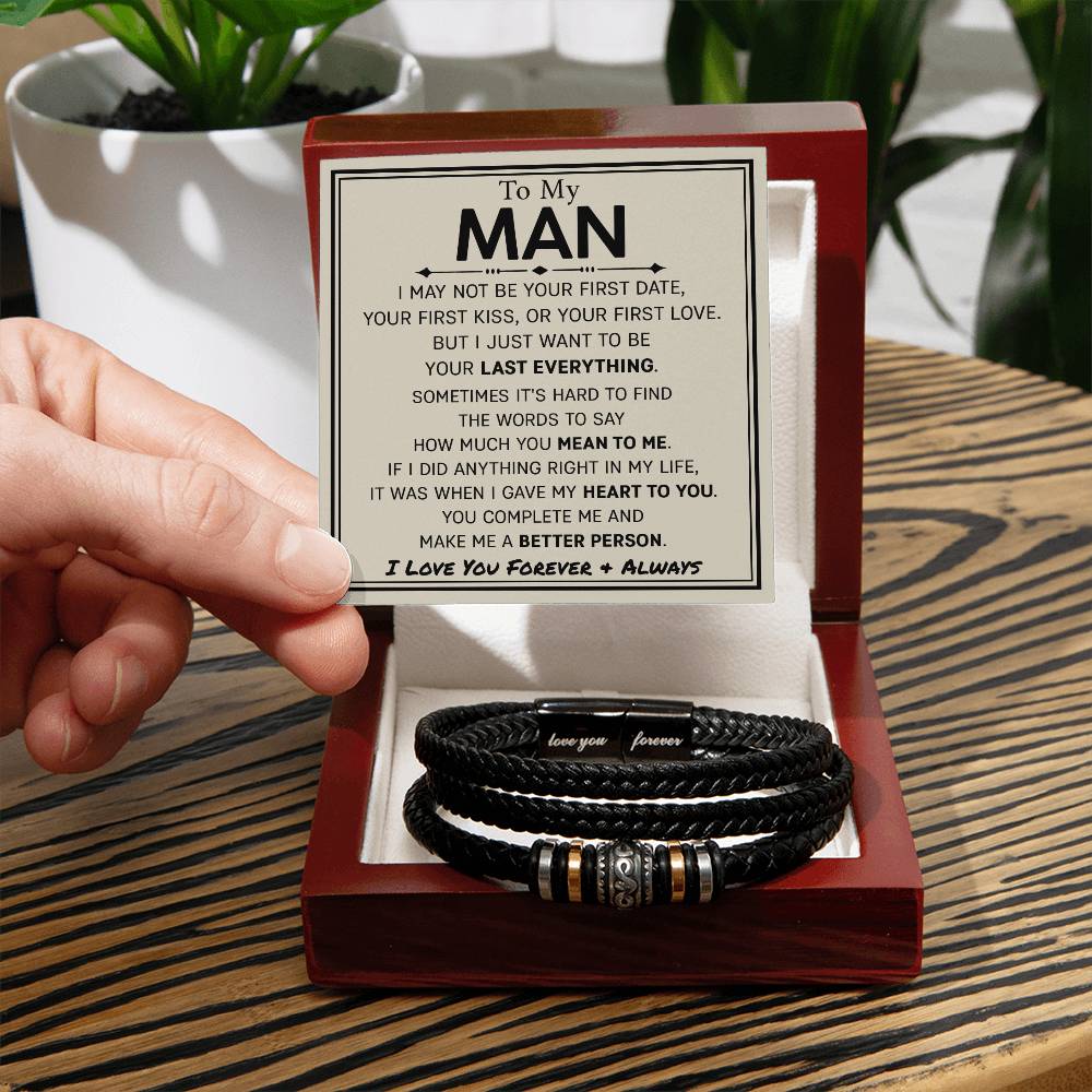 Gift For My Man - Mens Love You Forever Leather Bracelet - My Last Everything - Love You Forever Bracelet