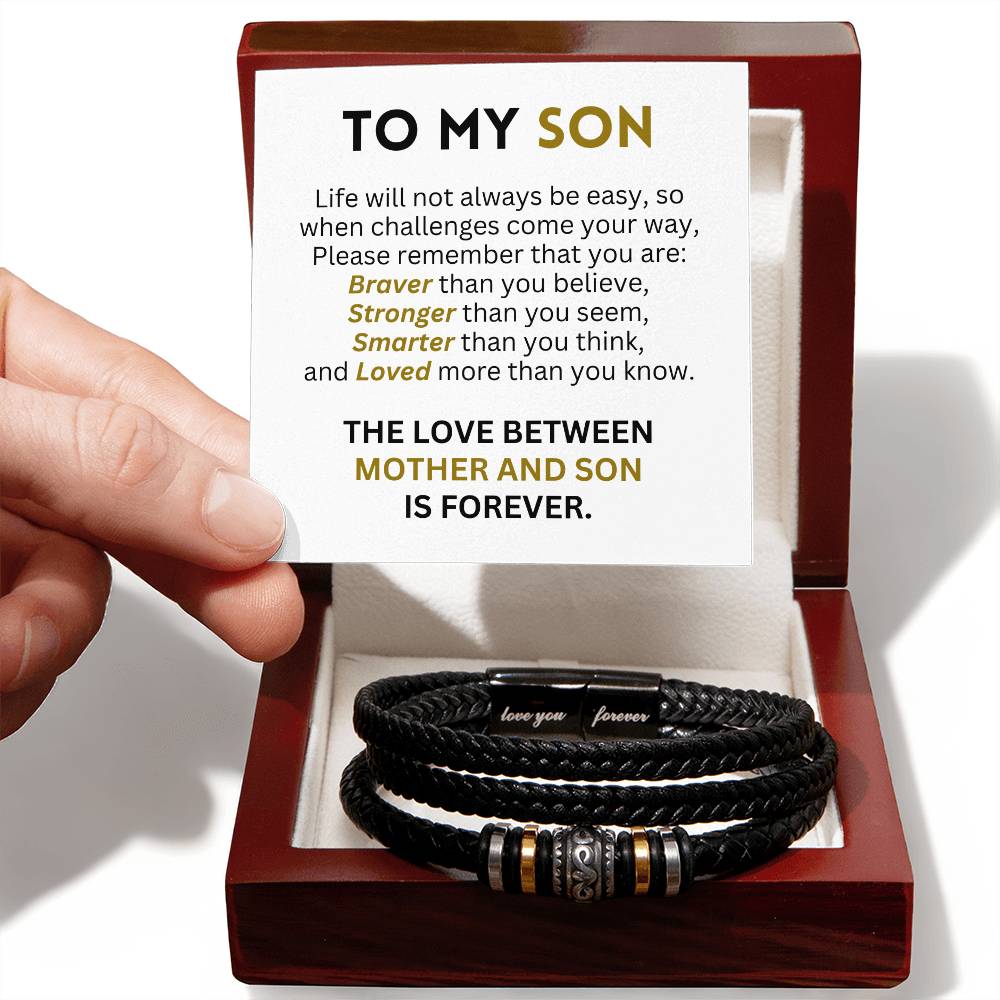 To My Son - Braver Stronger Smarter Loved Bracelet - Love You Forever Bracelet