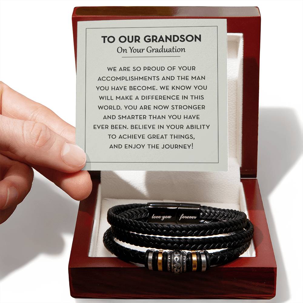 Graduation Gift For Grandson, Grandson Leather Bracelet, Grandson Graduation Gift - Love You Forever Bracelet
