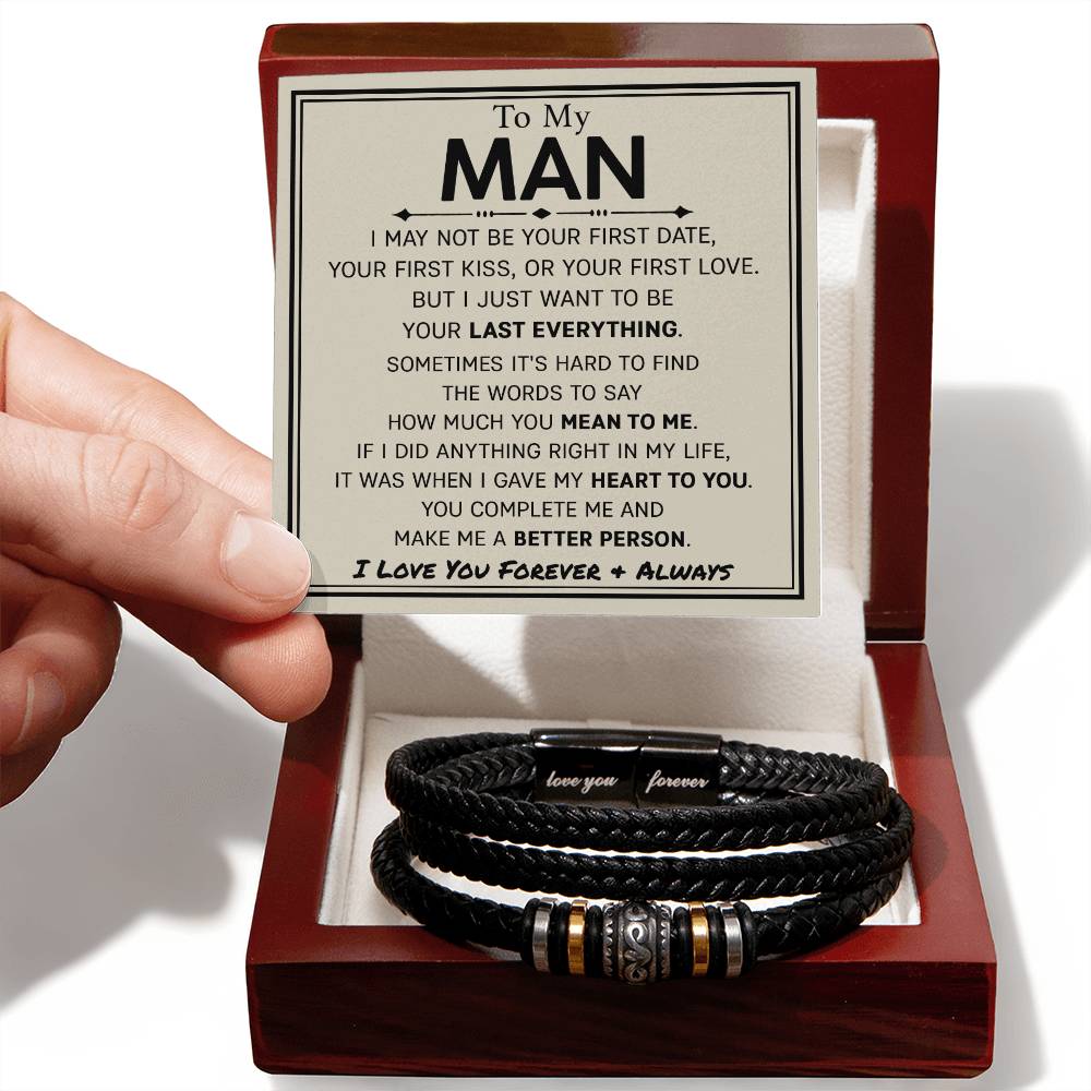 Gift For My Man - Mens Love You Forever Leather Bracelet - My Last Everything - Love You Forever Bracelet