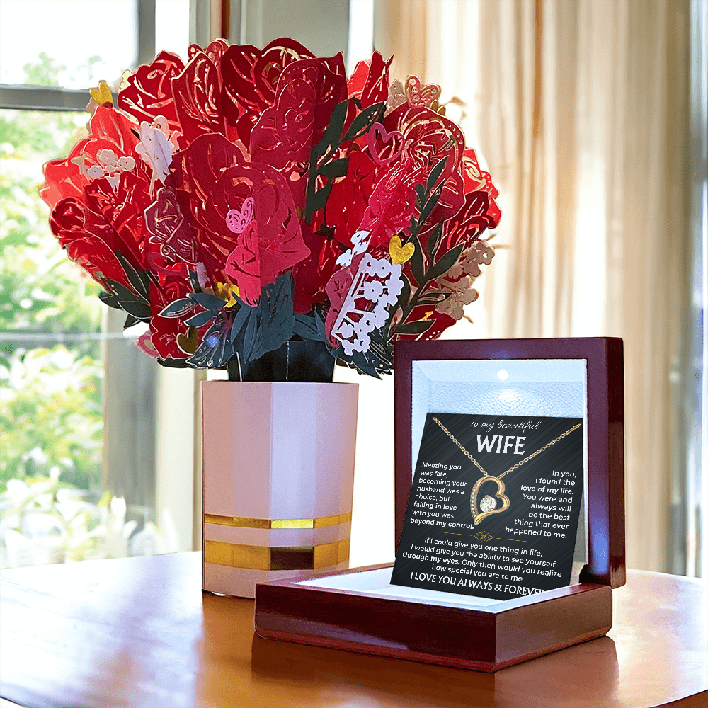 To My Wife - I Love You Always & Forever - Forever Love Necklace & Sweetest Devotion Flower Bouquet