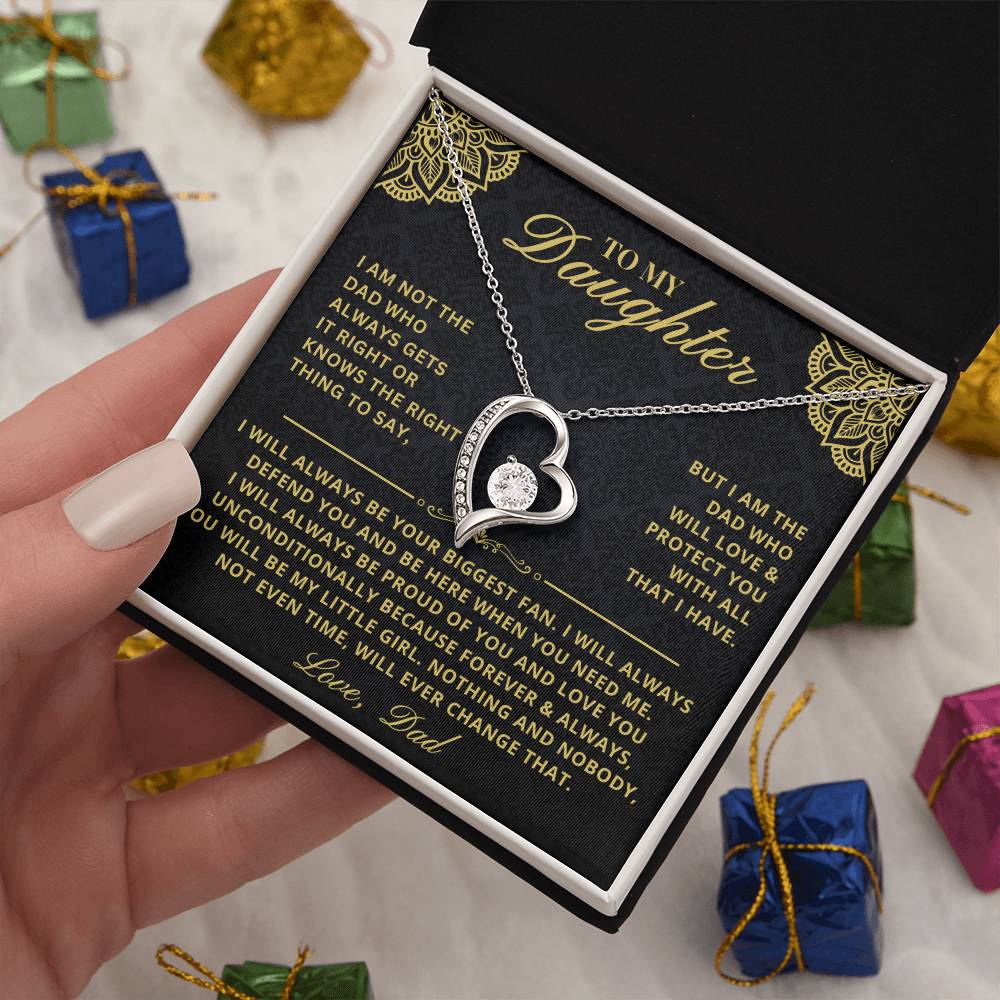 To My Daughter - Forever & Always From Father Dad, Inspirational Strength Gift, Forever Love Necklace, 14K Sentimental Present, Xmas Forever Love Necklace