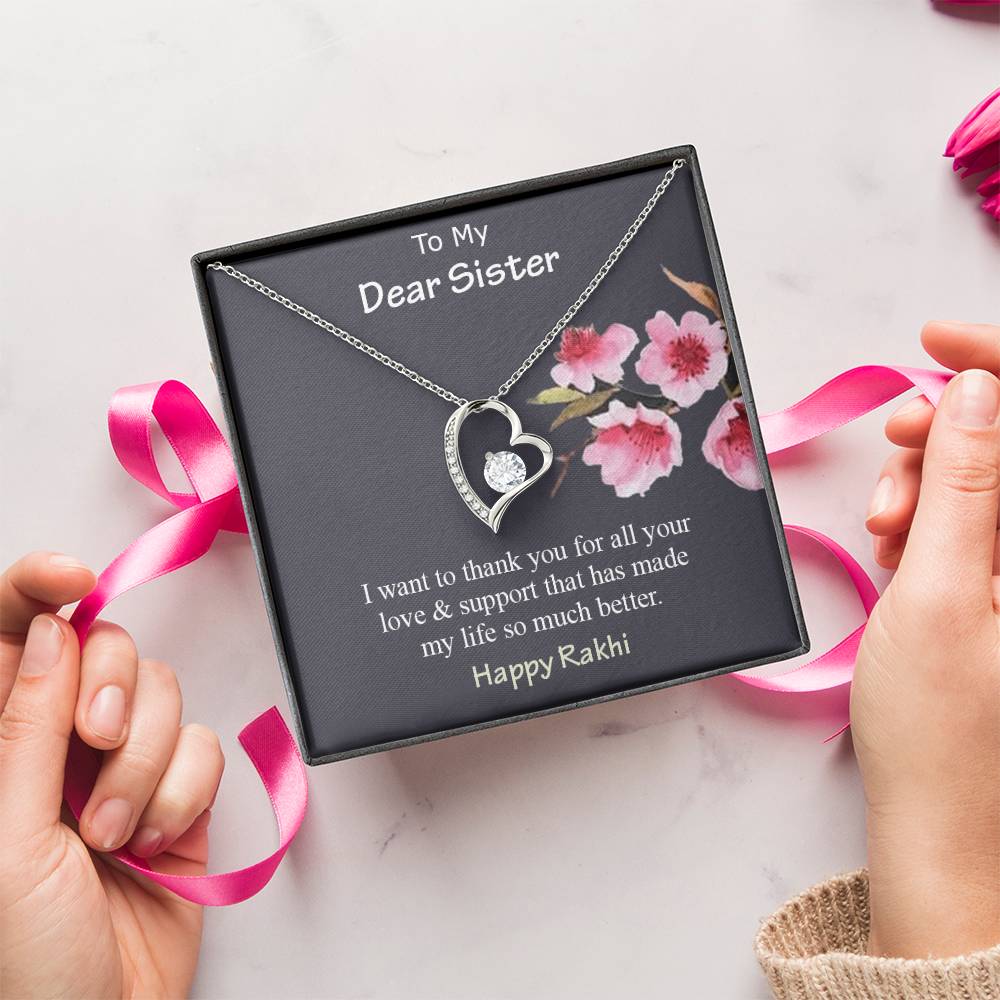 To My Dear Sister Happy Rakhi 925 Sterling Silver Pendant 1 Forever Love Necklace