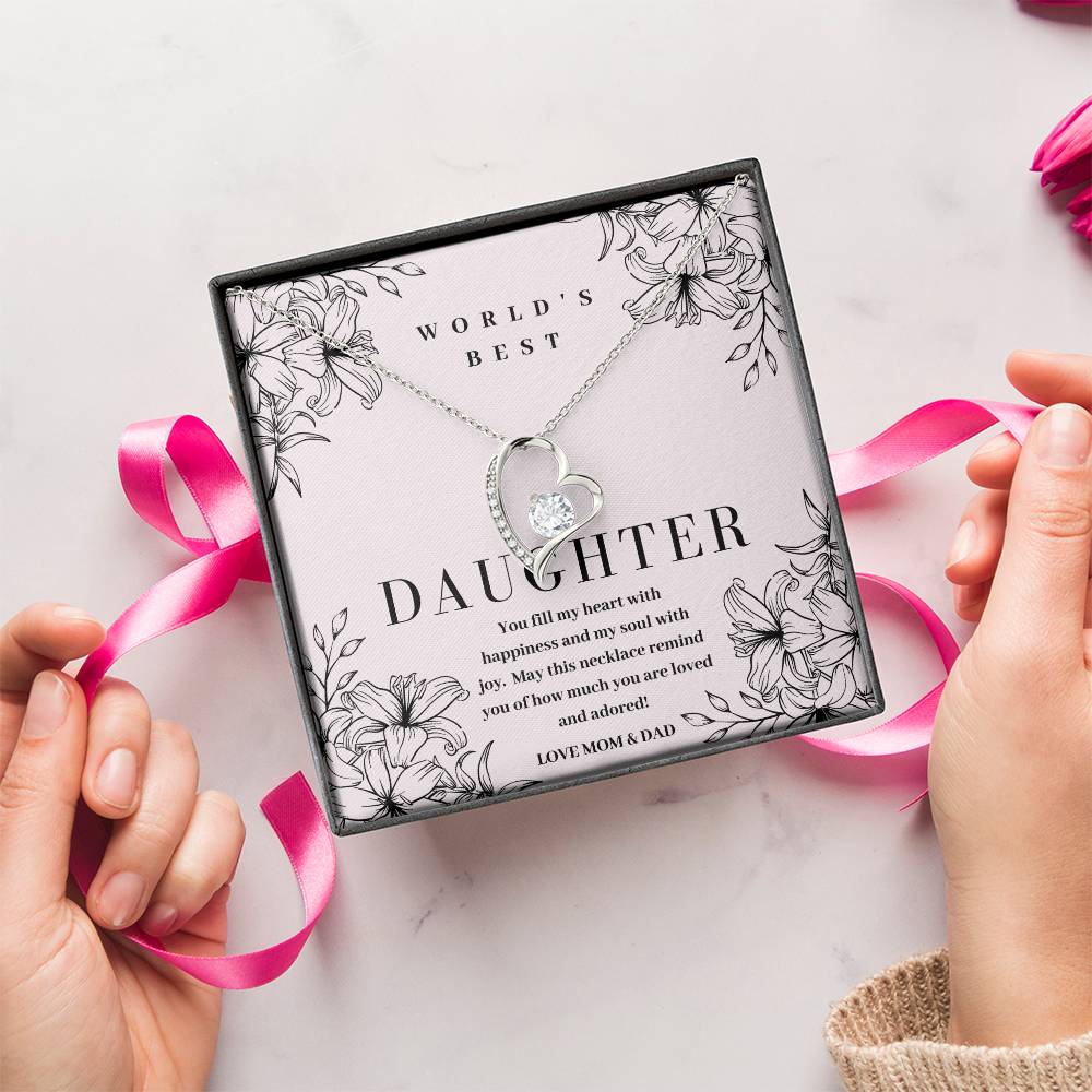 World's Best Daughter Gift 14k White Gold Or 18k Yellow Gold Pendant Necklace Forever Love Necklace