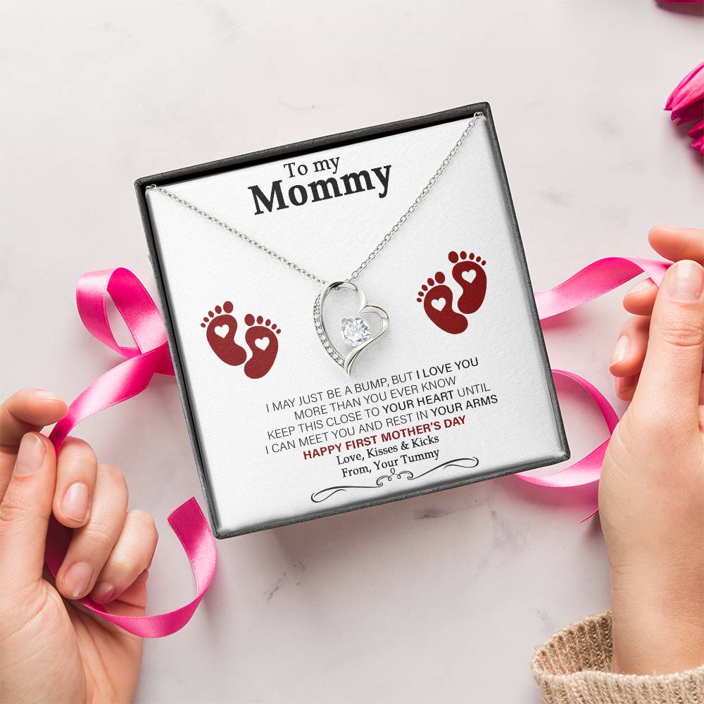 To My Mommy - From Your Tummy - Pregnancy Gift For First Time Mom - Mother's Day Gift Forever Love Necklace