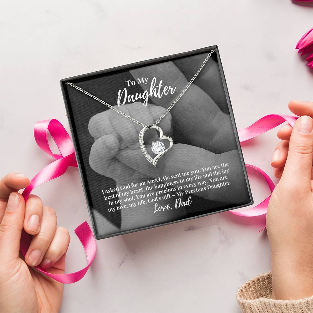 To My Daughter I Asked God For An Angel He Sent Me You From Dad Heart Pendant Necklace With Keepsake Message Card 1 Forever Love Necklace