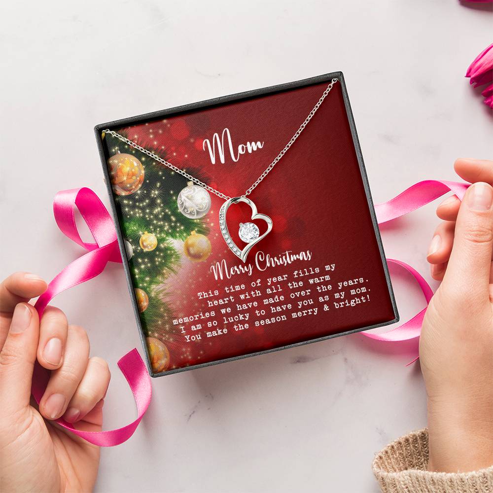 Mom Merry Christmas Message Card & Necklace Forever Love Necklace