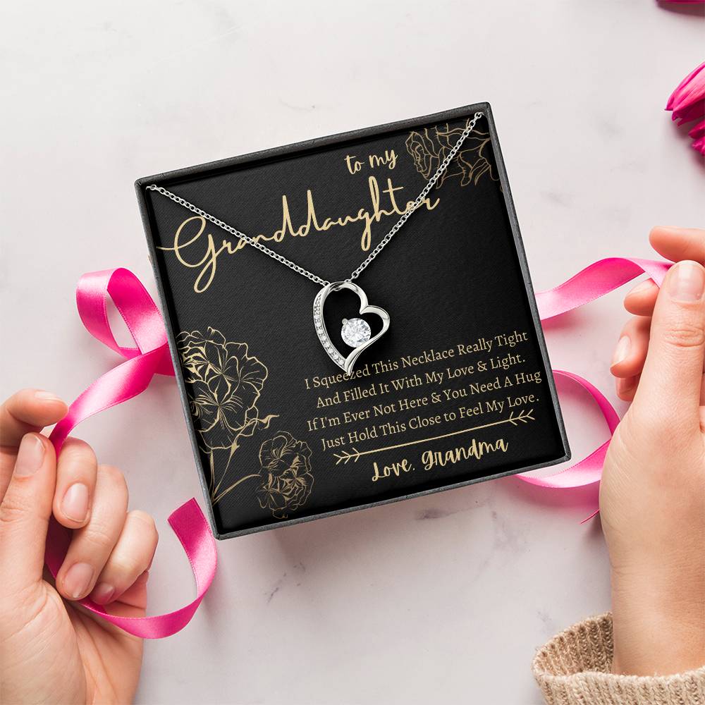 To My Granddaughter - Heart Necklace - Squeeze This Necklace - Love Grandma Forever Love Necklace