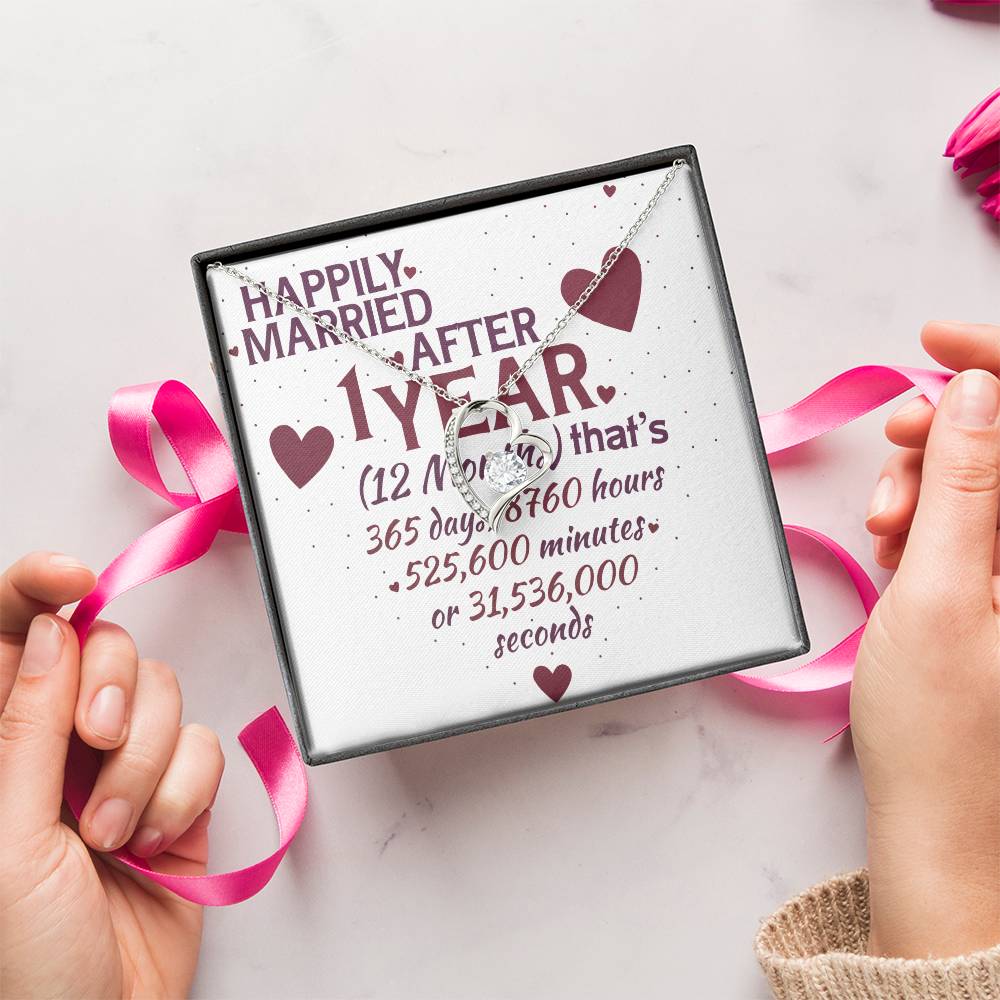 1 Year Anniversary Married Hanging Heart Sign Keepsake Forever Love Necklace