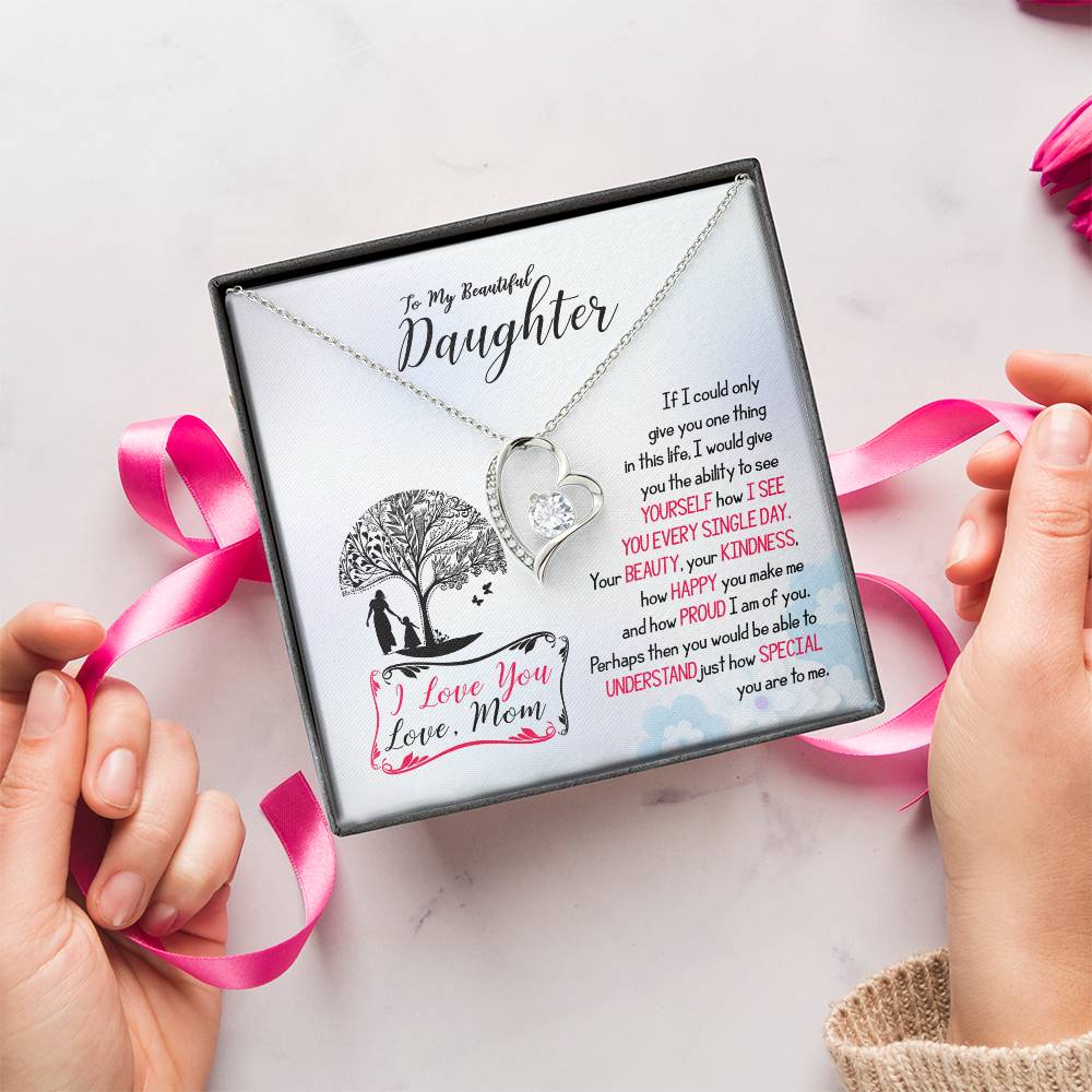 To My Beautiful Daughter I Love You Forever Love Necklace