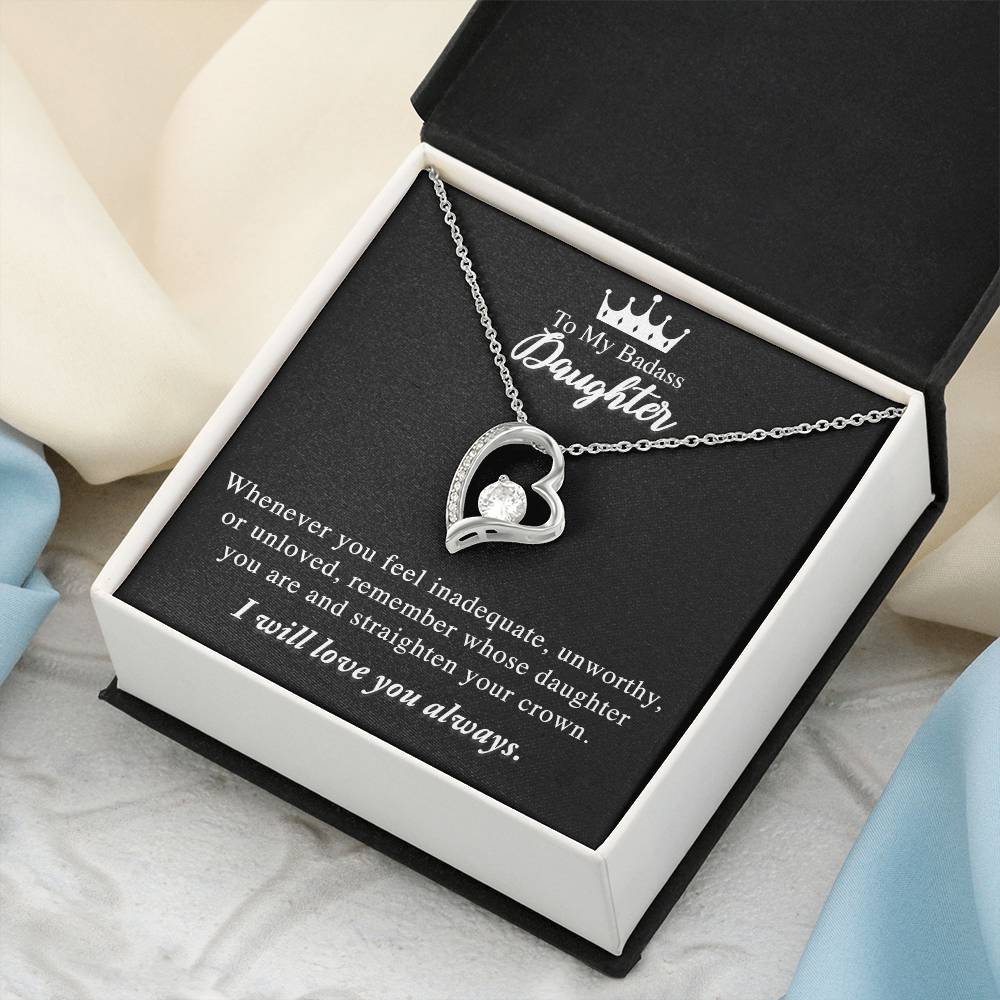 To My Badass Daughter Necklace Daughter Gift Necklace Daughter Birthday Gift Gift For Daughter Daughter Jewelry White Gold Necklace Forever Love Necklace