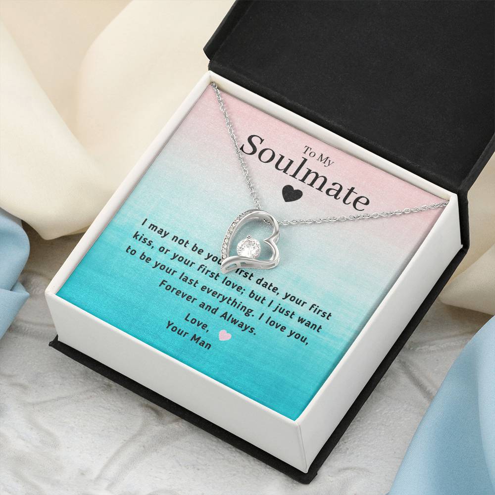 Last Everything Soulmate Message Card Heart Pendant Forever Love Necklace