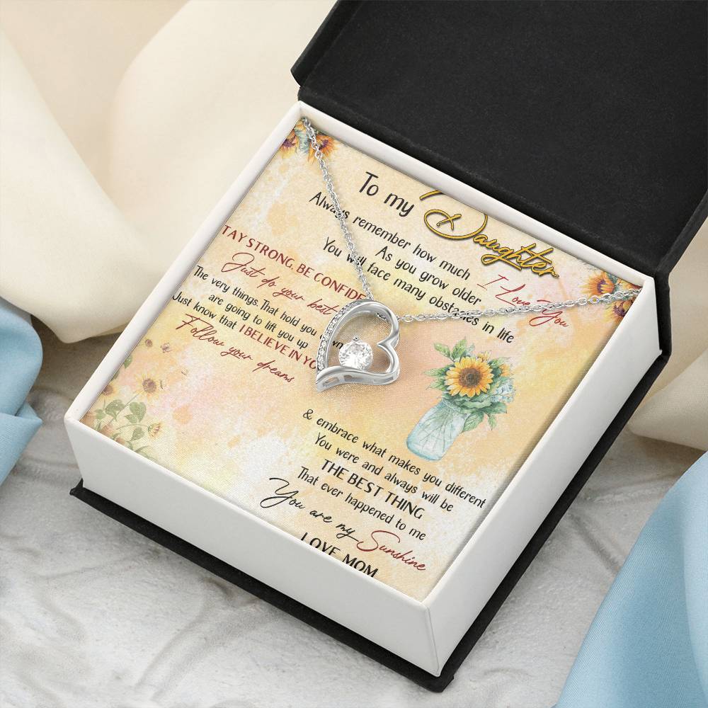 To My Daughter I Love You Mother's Day Sunflower Necklace Meaningful Necklace For Daughter Mother To Daughter Birthday Forever Love Necklace