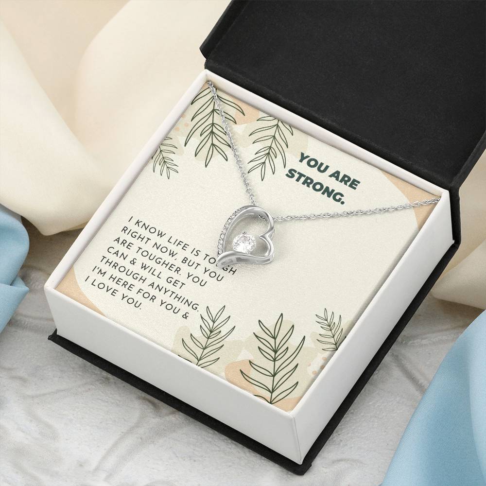 Strong Inspiring Heart Stone Necklace Neutral Leaves Forever Love Necklace