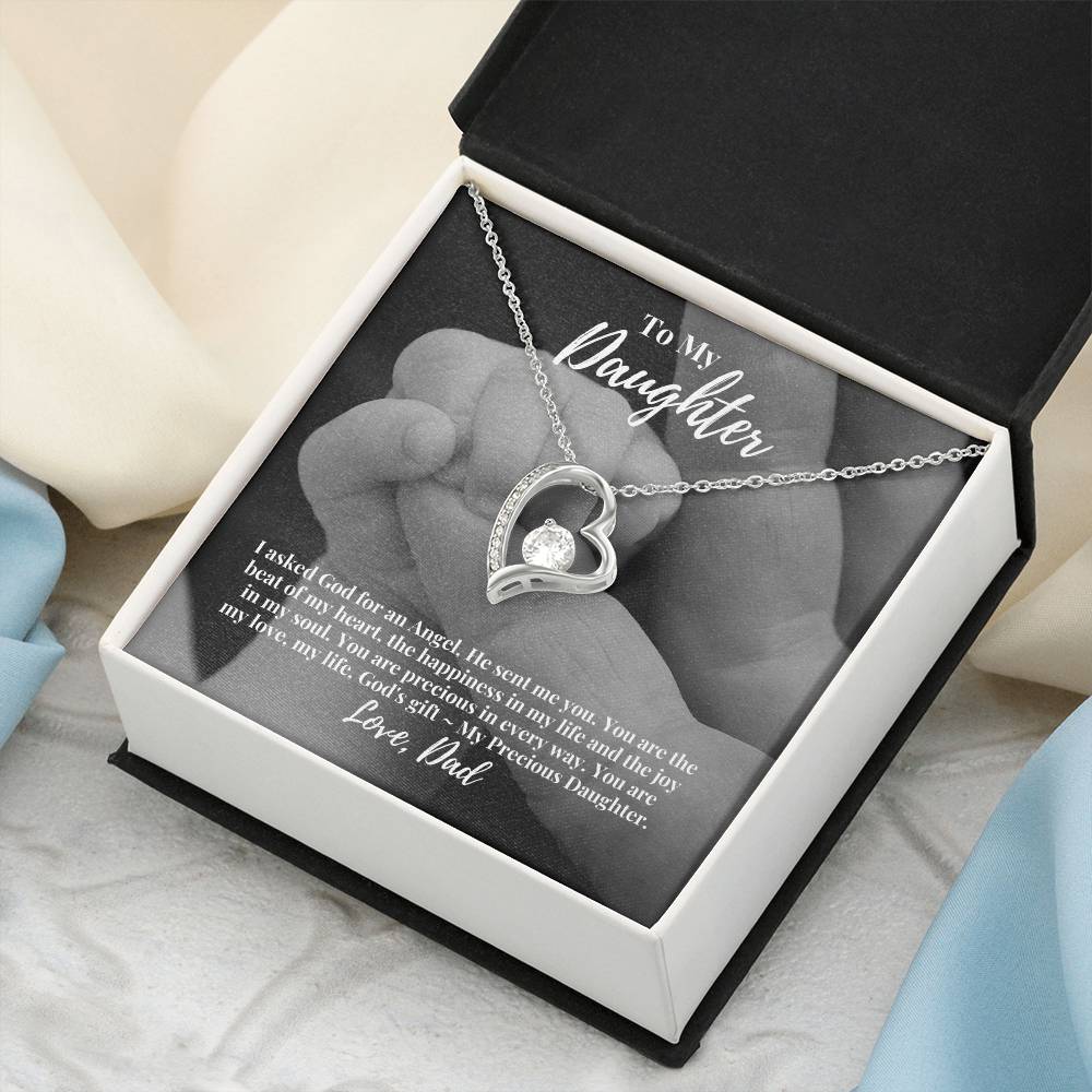 To My Daughter I Asked God For An Angel He Sent Me You From Dad Heart Pendant Necklace With Keepsake Message Card 1 Forever Love Necklace