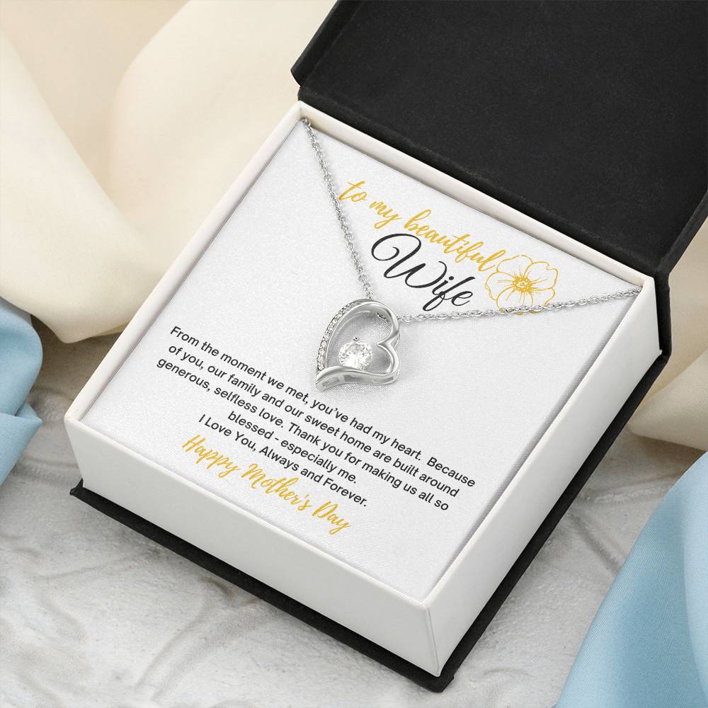 To My Wife Heart Necklace With Mother's Day Message Card 14k White Gold Finish Or 18k Yellow Gold Finish In The U.s.a.๐บ๐ธ Forever Love Necklace