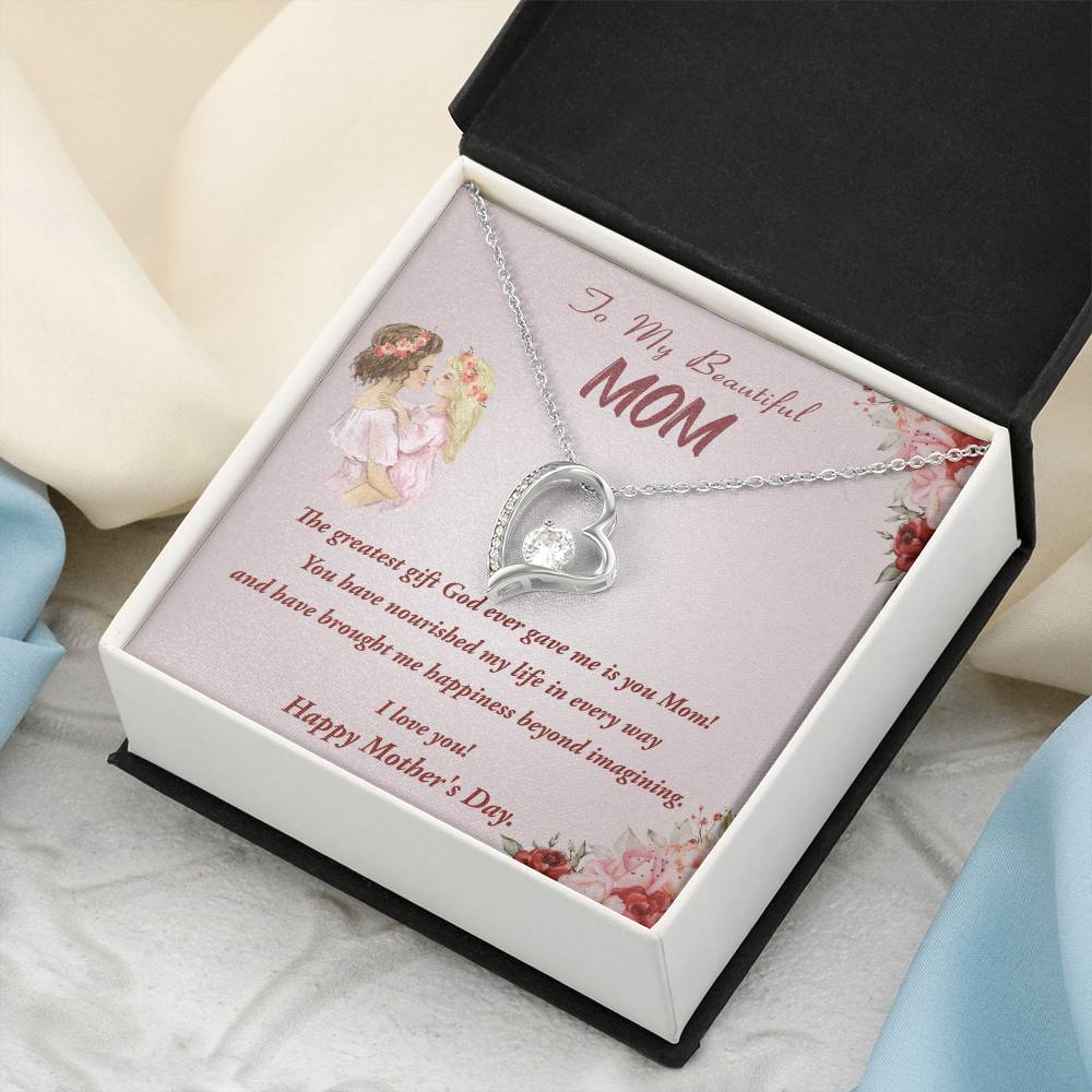 Mother's Day Gift Necklace To My Beautiful Mom Heart Necklace To Mom From Daughter Gift Necklace Message Card Necklace For Forever Love Necklace