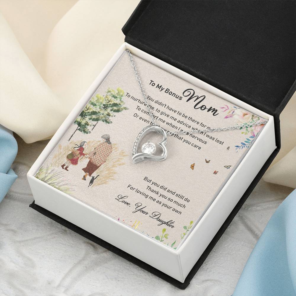To My Bonus Mom Mother's Day Message Card Gift From Bonus Daughter Bonus Mom Necklace Step Mom Forever Love Necklace