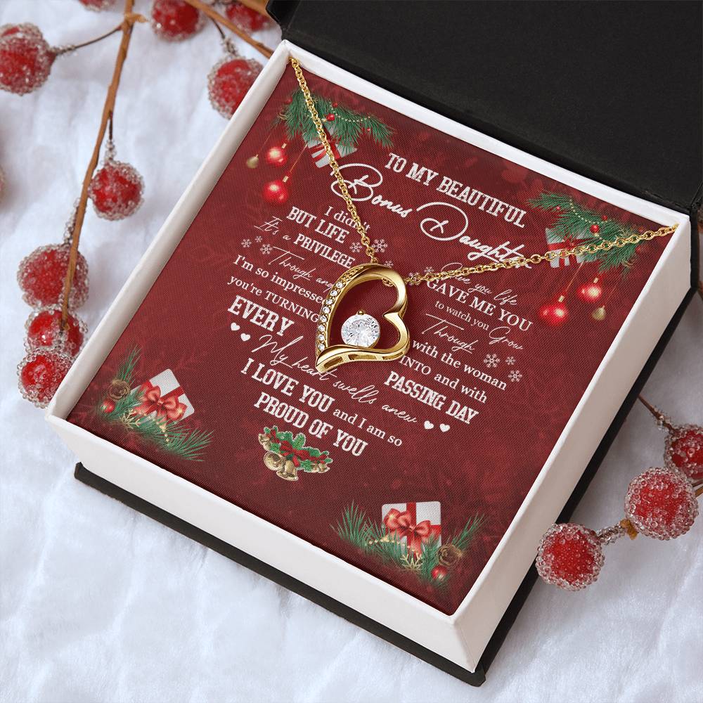To My Beautiful Bonus Daughter Forever Love Necklace