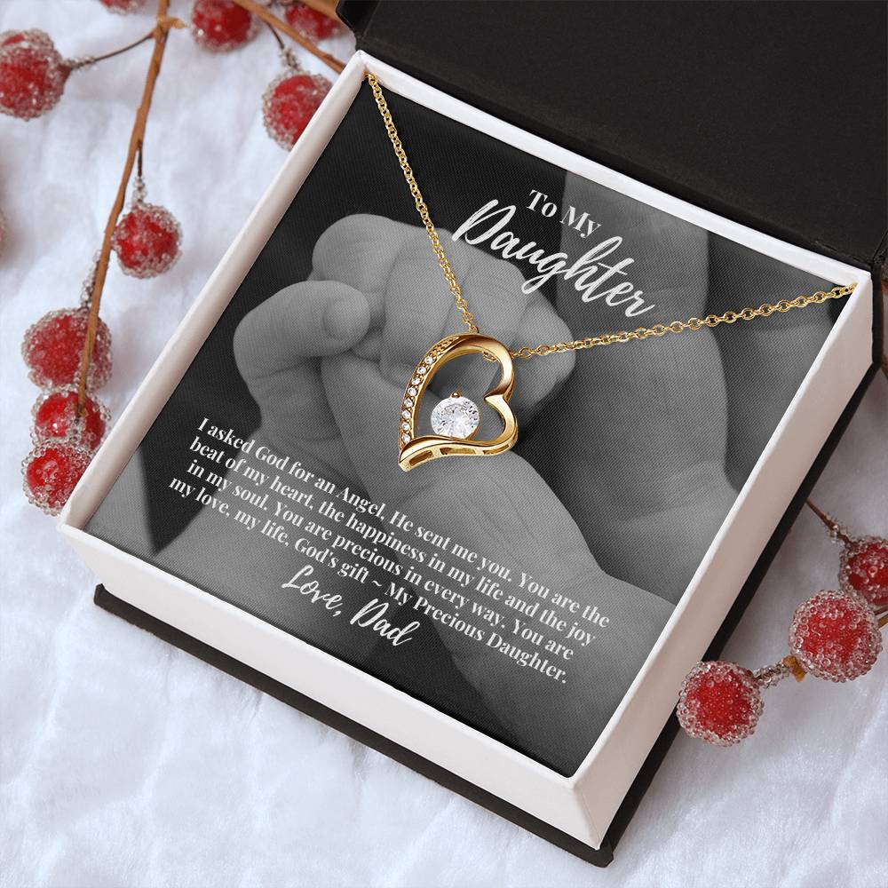 To My Daughter I Asked God For An Angel He Sent Me You From Dad Heart Pendant Necklace With Keepsake Message Card 1 Forever Love Necklace