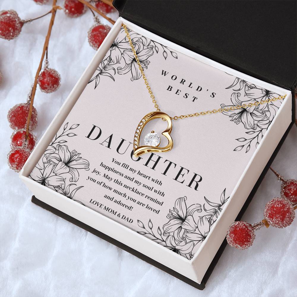 World's Best Daughter Gift 14k White Gold Or 18k Yellow Gold Pendant Necklace Forever Love Necklace