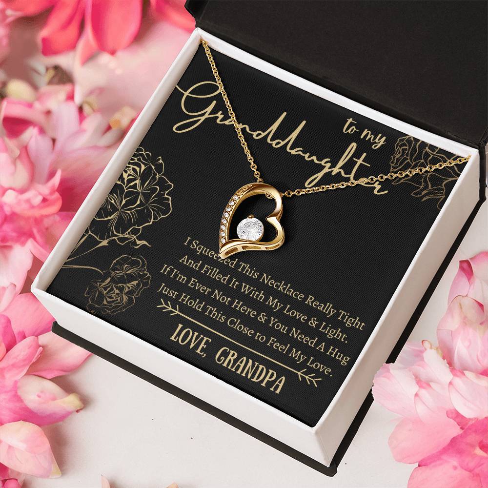 To My Granddaughter - Heart Necklace - Squeeze This Necklace - Love Grandpa Forever Love Necklace