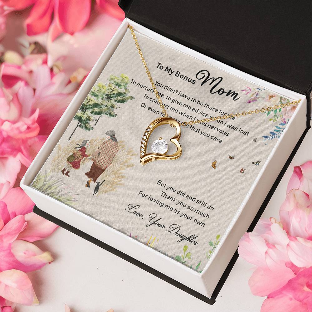 To My Bonus Mom Mother's Day Message Card Gift From Bonus Daughter Bonus Mom Necklace Step Mom Forever Love Necklace