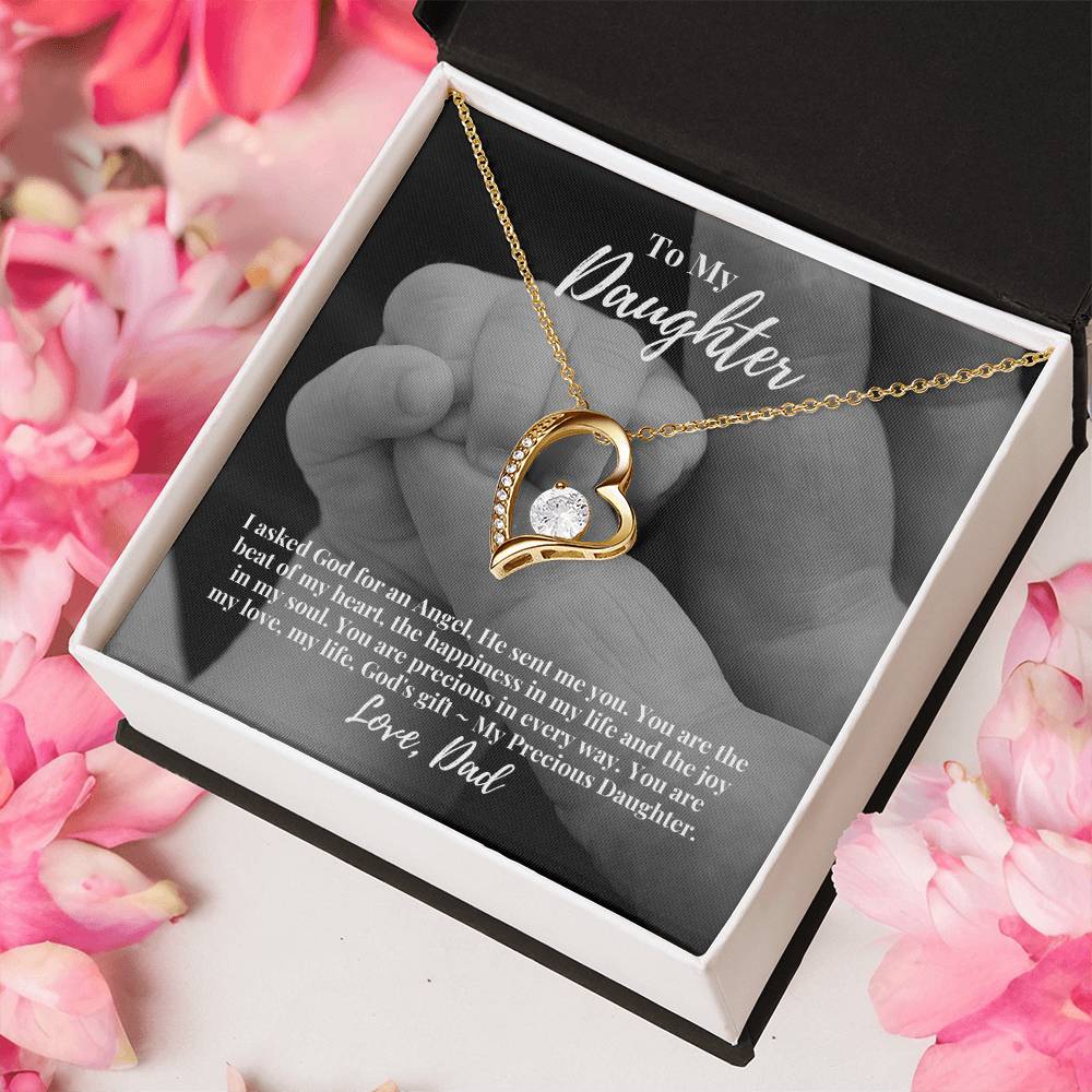 To My Daughter I Asked God For An Angel He Sent Me You From Dad Heart Pendant Necklace With Keepsake Message Card 1 Forever Love Necklace